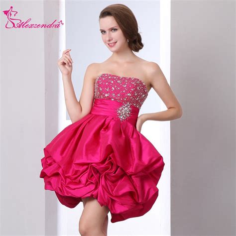 Alexzendra Puffy Satin Mini Short Prom Dresses 2018 A Line Beaded