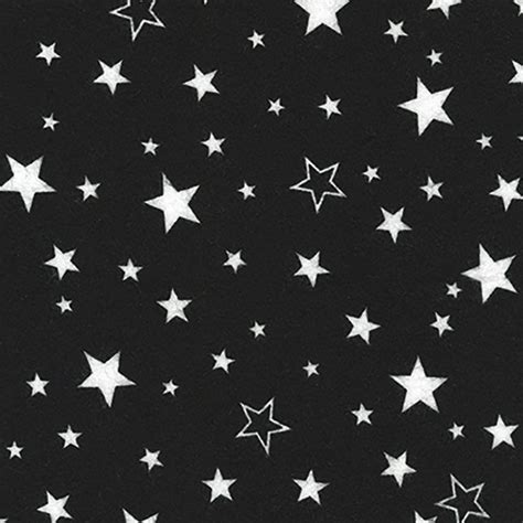 Flannel Cozy Cotton White Stars Fabric On Black By The Yard And Half