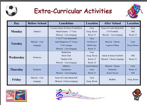 Extra Curricular Activities Schedule 20172018 Presentation College
