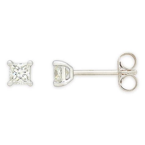 9ct White Gold Diamond Stud Earrings Set With 2 Stunning Princess Cut
