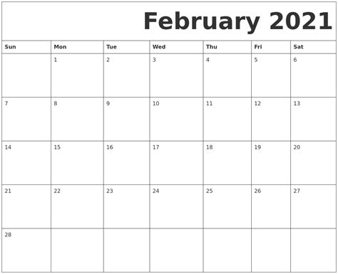 We offer 2021 monthly calendars as.pdf files that download and print on almost any printer. February 2021 Free Printable Calendar