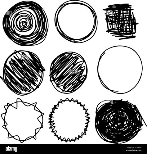 Hand Drawn Circle Scribble Set Vector Illustration Isolated On White