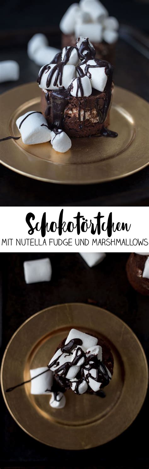 Sieht der nicht super aus? Schoko Törtchen mit Nutella Fudge und Marshmallows | Fudge ...