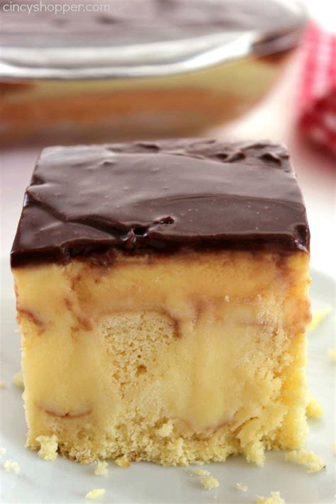 Pour pudding over cake and gently press pudding into cake. Boston Cream Poke Cake