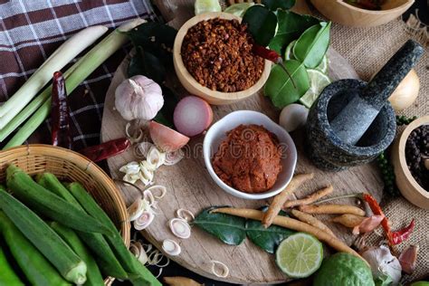 Assortment Of Thai Food Cooking Ingredients Spices Ingredients Stock
