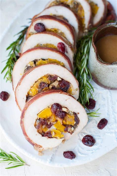 Turkey Roulade With Butternut Squash Mushroom And Cranberry Stuffing