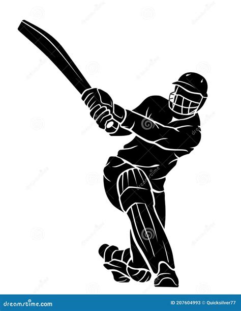 Cricket Player Silhouette Kneeling Bat Swing Stock Vector