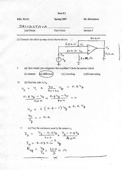 Practice Test 2 Solutions On Circuits I Eel 3111c Docsity