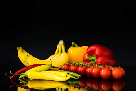 Fruits And Vegetables Still Life And Black Background Free Stock Photo