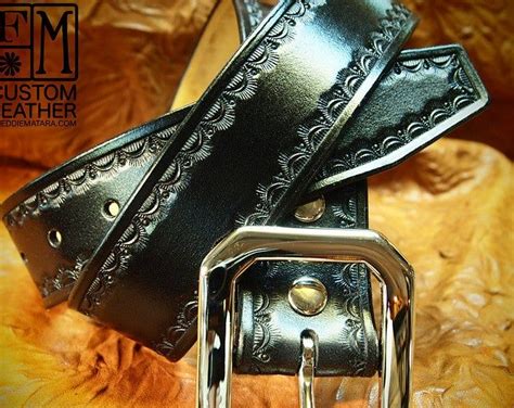 Brown Leather Belt Hand Tooled Cowboywesternnative Border Etsy