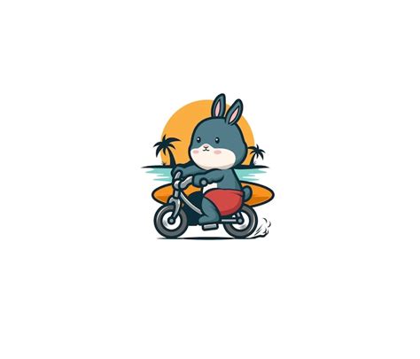 Premium Vector Rabbit Rides A Bike And Brings A Surf Board