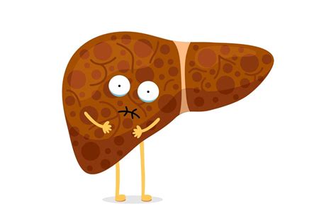 Sick Unhealthy Cartoon Liver Character Suffers From Jaundice Or