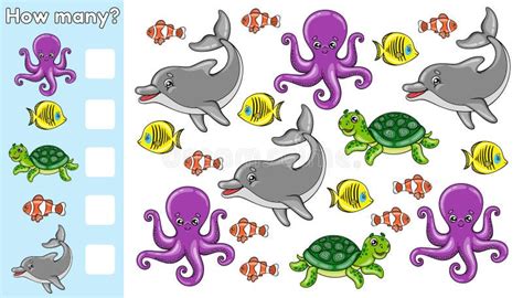 Counting Game How Many Sea Animals 1 Stock Vector Illustration Of