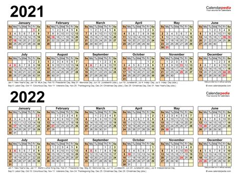 2021 2022 Two Year Calendar Free Printable Excel Templates