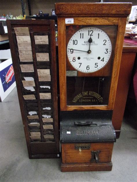 A National Time Recorder Co Ltd Factory Time Clock In Glazed Oak Case