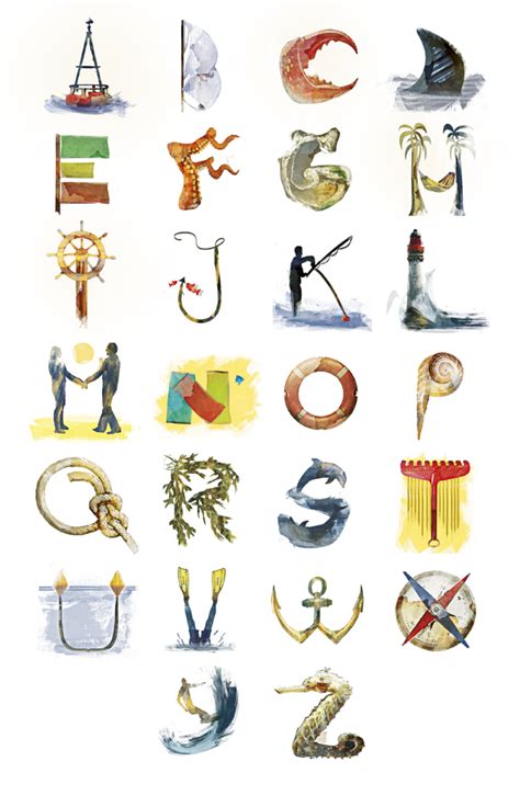 Sea Alphabet by Charles Bail, via Behance | Alphabet design, Alphabet art, Alphabet illustration