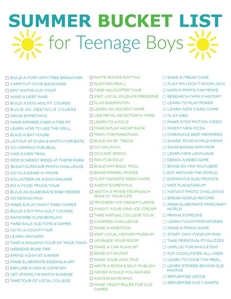 Ultimate Summer Bucket List For Teen Boys 100 Things To Do To Bond