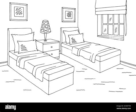 Children Room Graphic Black White Home Interior Sketch Illustration