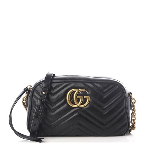 Gucci Calfskin Matelasse Small Gg Marmont Chain Shoulder Bag Black 584859