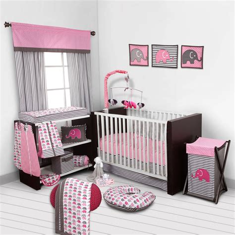 Bacati Elephants Pinkgray 10 Piece Nursery In A Bag Crib Bedding Set