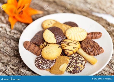 Variety Of Cookies On Plate Stock Photo Image Of Four Nutrition