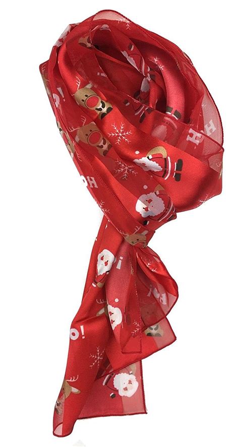 Festive Holiday Christmas Easter Satin Scarf Red Reindeer And Santa