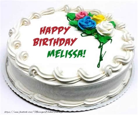 Happy Birthday Melissa 🎂 Balloons And Cake Greetings Cards For
