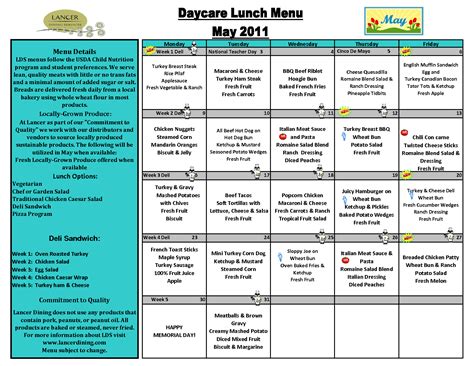 Day Care Lunch Menu Template Daycare Lunch Menu School Menu Preschool