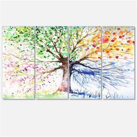 Designart Four Seasons Tree Floral Art Canvas Print Cotton In Green