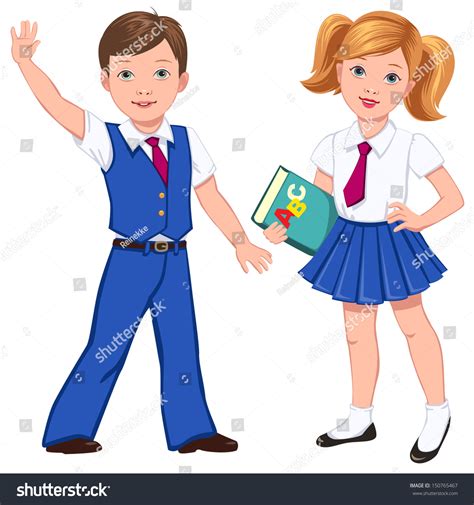 Boy Girl Book Blue School Uniform Stock Vector 150765467 Shutterstock