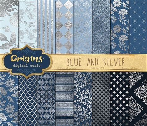 Blue And Silver Digital Paper By Origins Digital Curio On