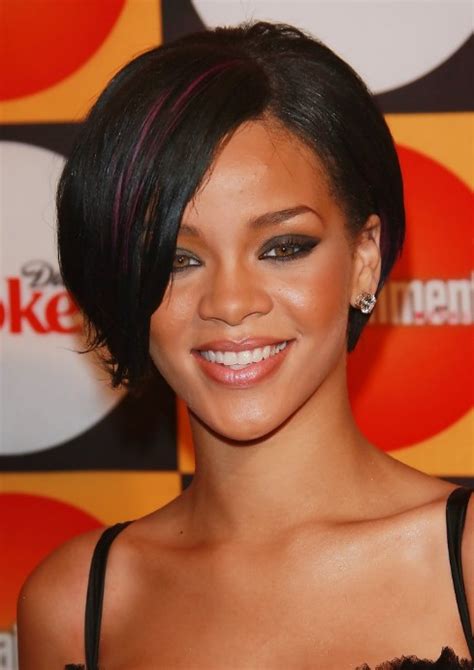 Rihanna Bob Hairstyles Sexy Short Bob Cut With Side Bangs Hairstyles