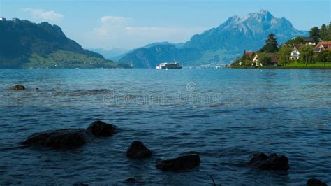 Beautiful Views Of Lake Lucerne Mountains And Meadows In Switzerland