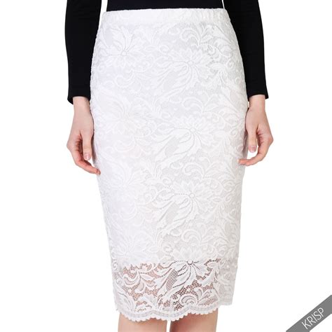 womens sexy retro floral lace high waist stretch bodycon pencil midi skirt party