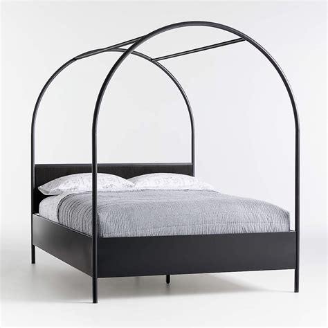 Canyon Arched Full Black Canopy Bed With Upholstered Headboard Crate