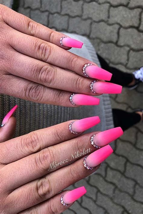 Neon Pink Hot Pink Coffin Nails With Glitter Beautiful And Simple