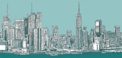 Последние твиты от drawing the city (@drawing_thecity). New York city in blue-green Drawing by Building Art