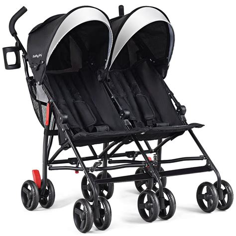 Baby Joy Foldable Twin Baby Double Stroller Black