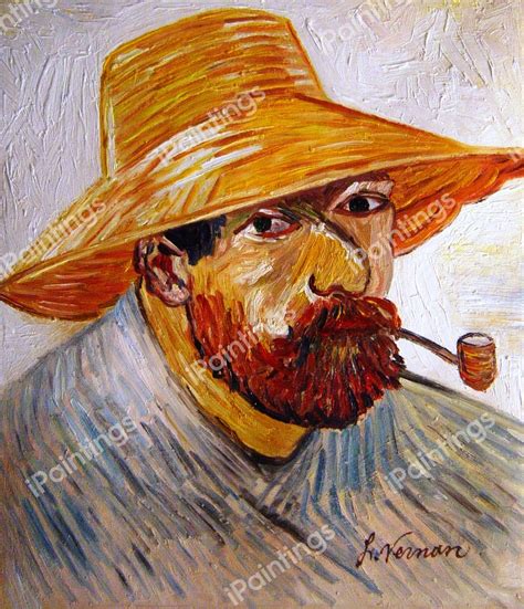 Self Portrait With Pipe And Straw Hat Painting By Vincent Van Gogh