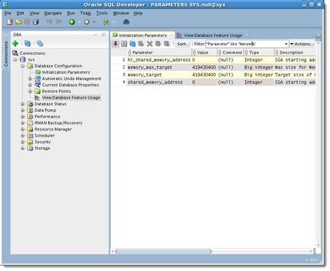Database Configuration Initialization Parameters Oracle Sql Developer