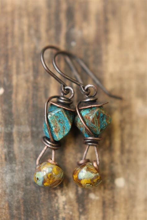 Irregular Faceted Cappuccino Jasper Earrings With Czech Glass