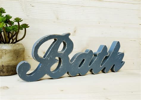 Bath Sign Freestanding Wood Letters Bathroom Decor Wooden Etsy