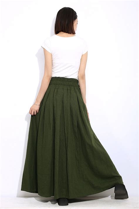 Army Green Skirt Womens Linen Skirt Long Maxi Casual Etsy