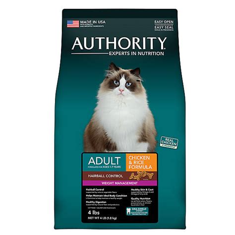 Dry cat foods are also considerably more convenient for humans, as they don't spoil as easily. Authority® Hairball Control & Weight Management Adult Cat ...