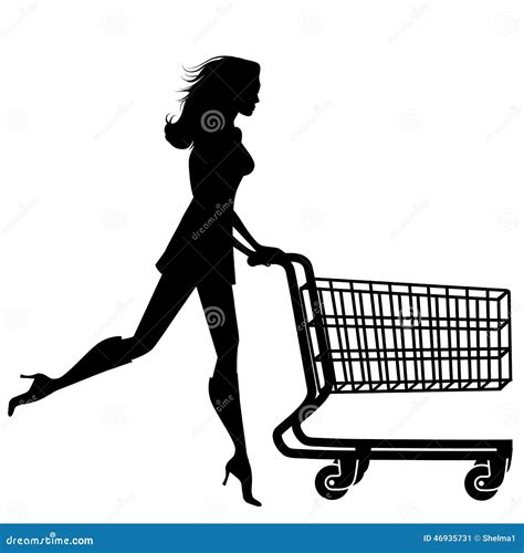 Silhouette Woman With A Shopping Cart Stock Vector Image