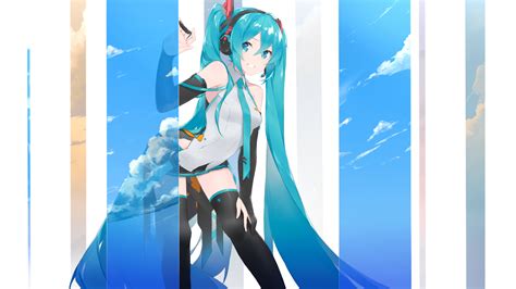 Wallpaper Hatsune Miku Vocaloid Anime Girls Blue Hair Clouds