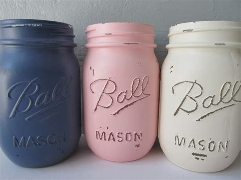 Painted And Distressed Ball Mason Jars Navy By Theretroredhead