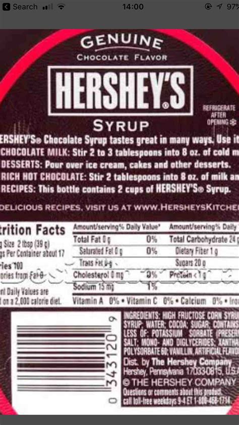 30 Hersheys Chocolate Syrup Nutrition Label Labels 2021