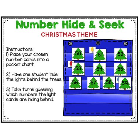 Numbers 0 120 Hide And Seek Pocket Chart Cards Christmas Theme Lifeovercs