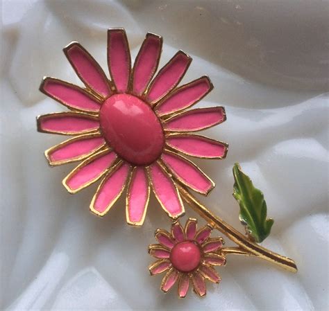 Weiss Pink Enamel Flower Brooch